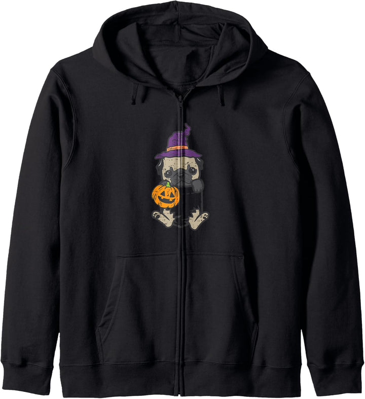 Taschenlaterne mit Mops-Motiv, Hexe Jack O, Halloween, Hund, Herren, Damen, Kinder Kapuzenjacke