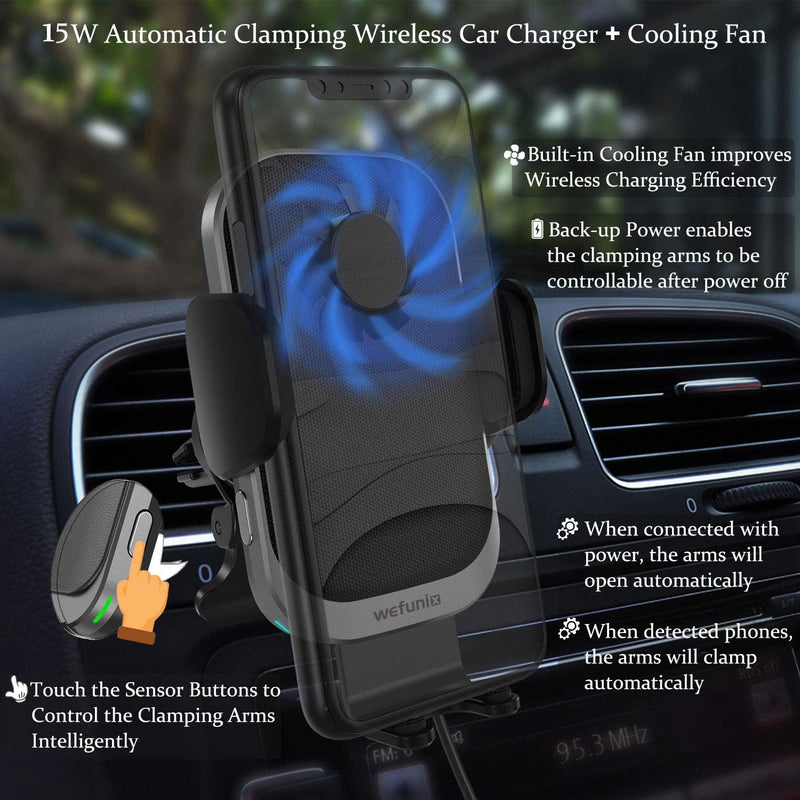 Wefunix 15W Fast Wireless Charger Qi Ladestation Auto Elektronisch Motor mit Lüfter Handyhalterung K