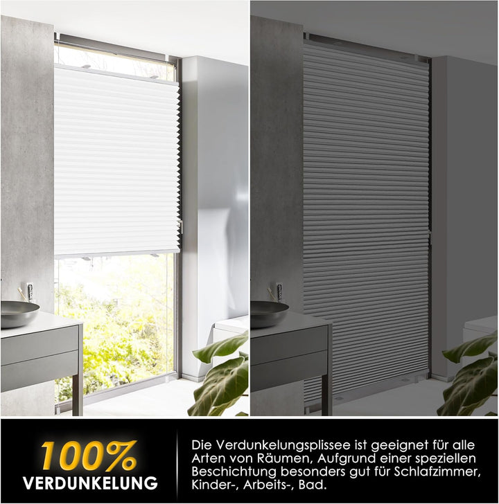 Allesin Wabenplissee ohne Bohren Verdunklung Thermo Doppelplissee Klemmfix Zweifarbig -weiss 40x120c