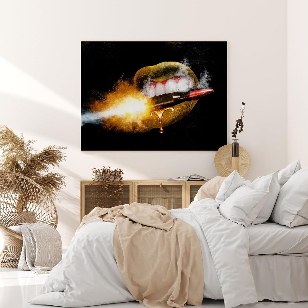 wandmotiv24 Leinwandbild 260 g/m² - Kunstdruck auf Leinwand - Wandkunst - Wandbild mit Frauen Lippen