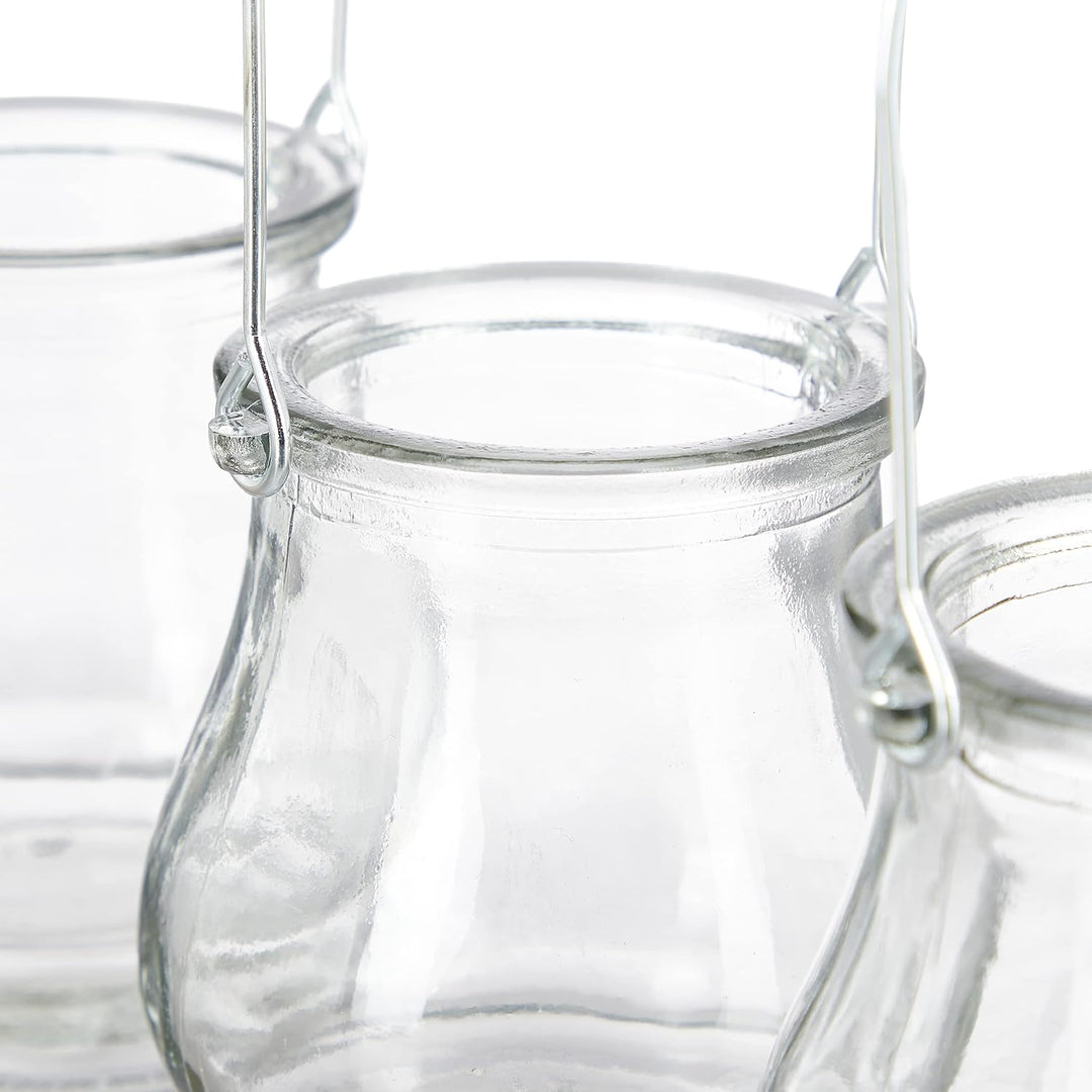 24 x Windlicht, aus Glas, Henkel zum Aufhängen, innen & aussen, Teelichthalter, H x D: 10 x 8,5 cm,