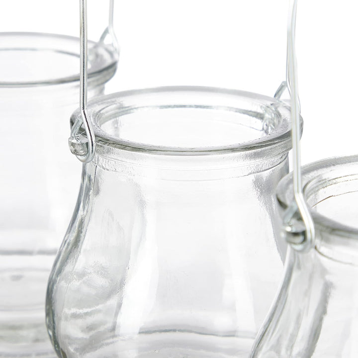 24 x Windlicht, aus Glas, Henkel zum Aufhängen, innen & aussen, Teelichthalter, H x D: 10 x 8,5 cm,