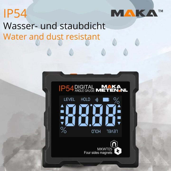 MAKA Digitale Neigungsmesser - Genauigkeit von 0,1° bis 0,2° - Magneten auf allen Seiten - Helles LC