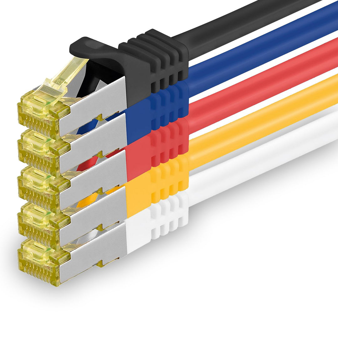 1aTTack.de Cat.7 Netzwerkkabel 3m 5 Farben 5 Stück Cat7 Ethernetkabel Netzwerk LAN Kabel Rohkabel 10