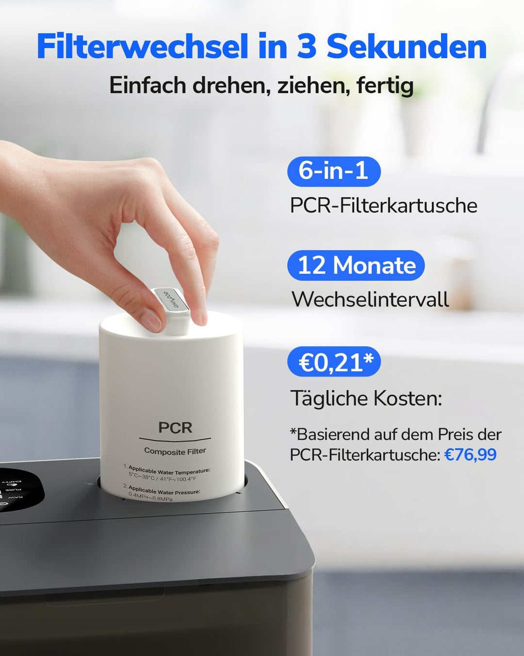 Ecoviva MATE 3 Auftisch Osmoseanlage Trinkwasser Umkehrosmoseanlage, 8-fach Filter gegen Nitrat & PF
