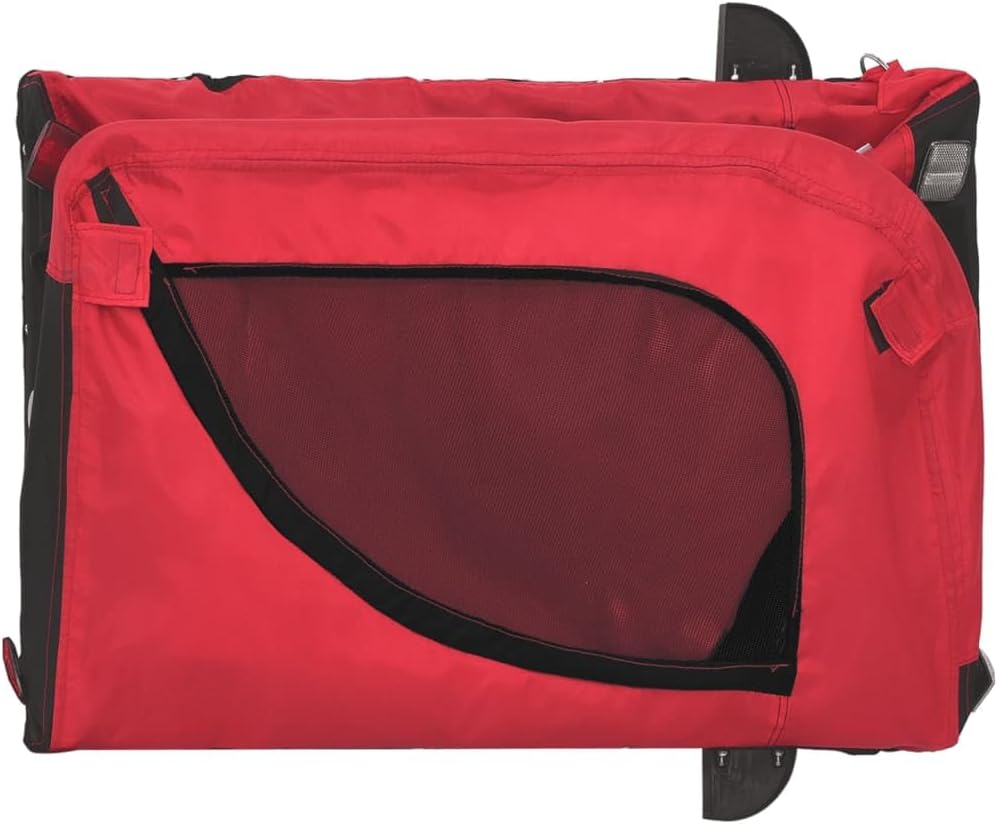 vidaXL Fahrradanhänger Hunde Orange und Schwarz Oxford-Gewebe & Eisen Rot 124 x 65 x 66 cm, Rot 124