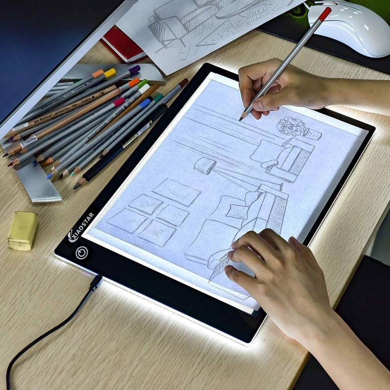 XIAOSTAR Leuchttablett A4, beleuchteter Tisch, Zeichnung mit LED, Ladekabel Typ C, Helligkeit verste