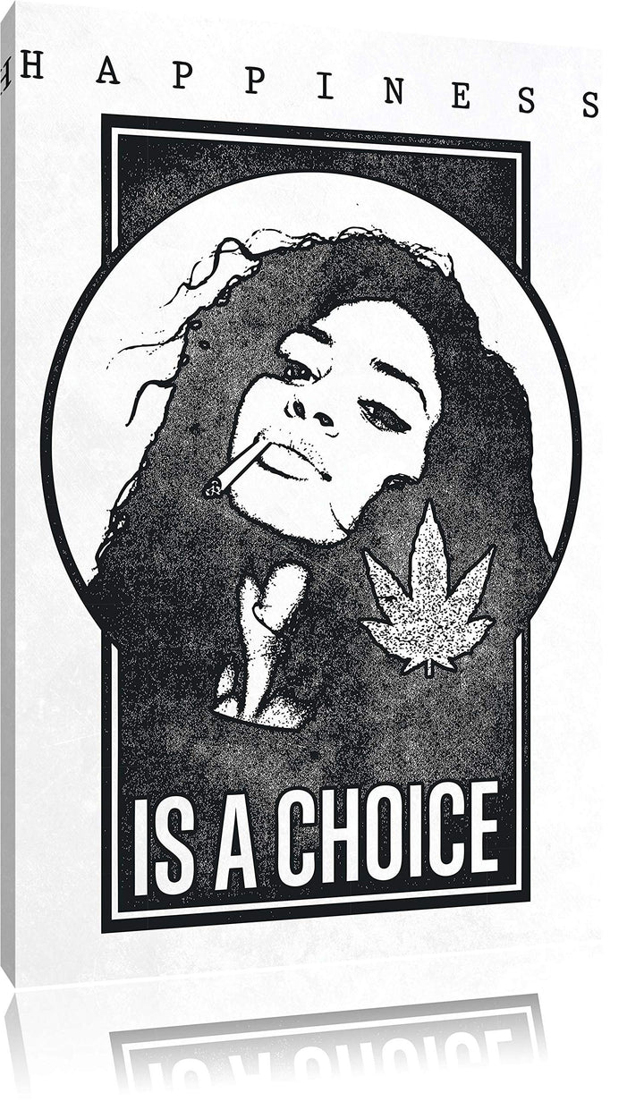 Happiness is a choice white Bild auf Leinwand, XXL riesige Bilder fertig gerahmt mit Keilrahmen, Kun