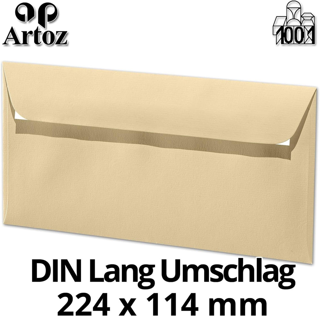 ARTOZ 100x Briefumschläge DIN Lang Baileys 100 g/m² selbstklebend - DL 224x114 mm - Kuvert ohne Fens