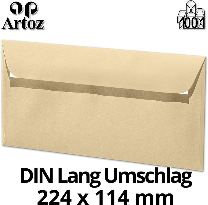 ARTOZ 100x Briefumschläge DIN Lang Baileys 100 g/m² selbstklebend - DL 224x114 mm - Kuvert ohne Fens
