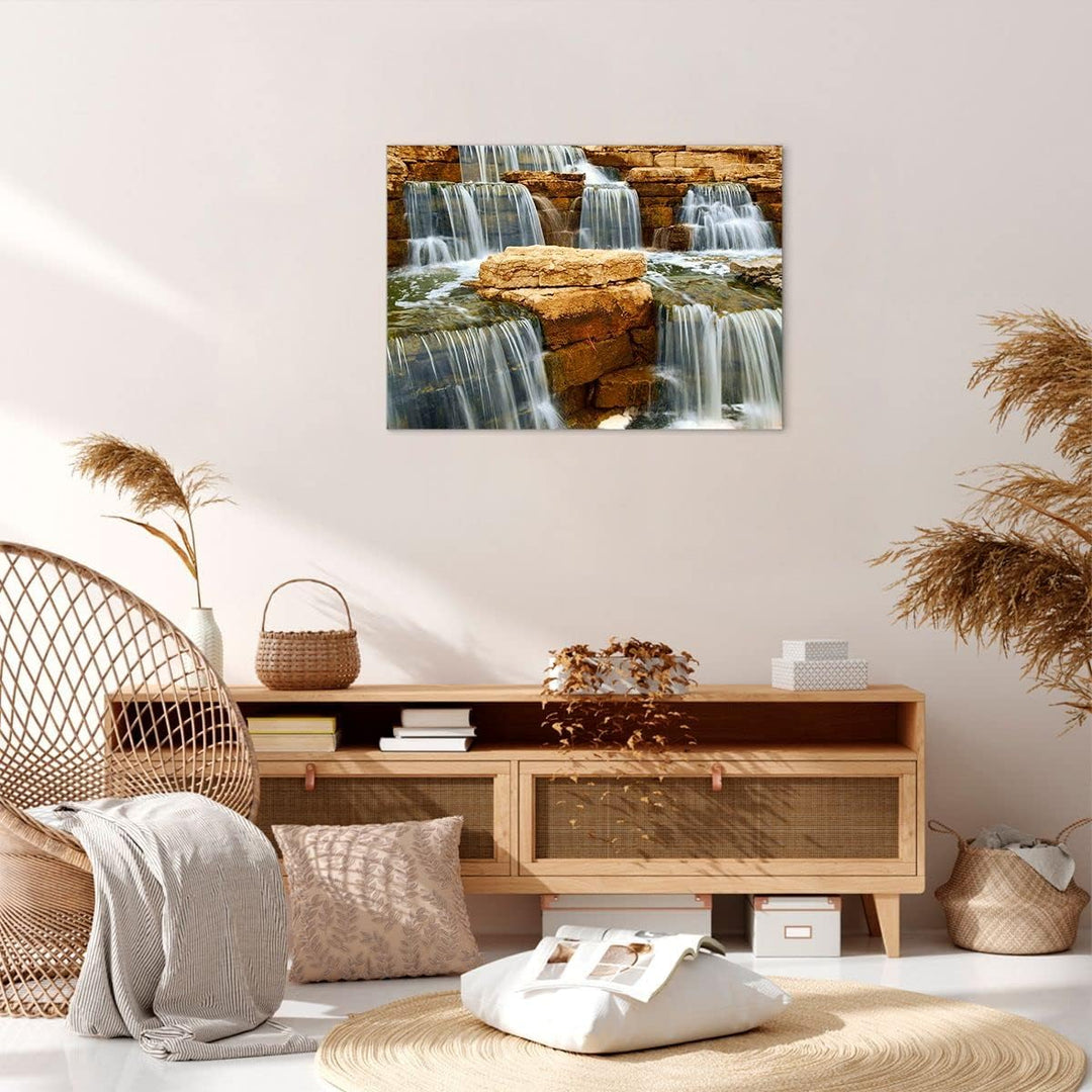 Bilder auf Leinwand Wasserfall Steine Wasser Leinwandbild 70x50cm Wandbilder Dekoration Wohnzimmer S