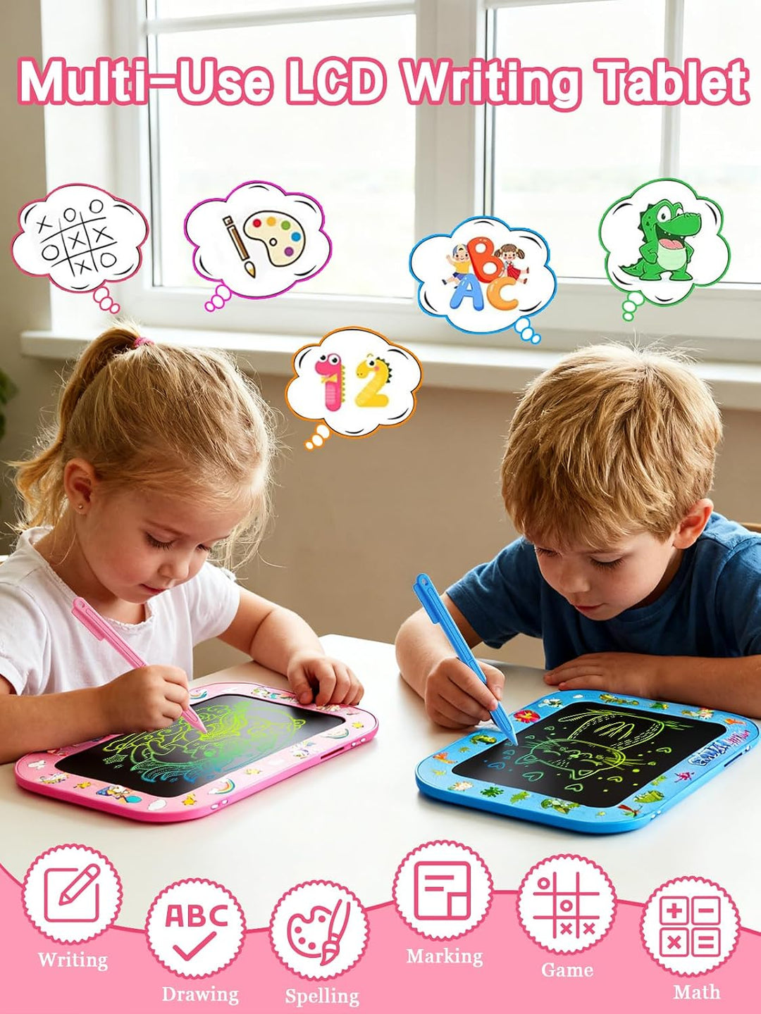 4er-Pack 10 Zoll LCD-Schreibtafel für Kinder (Gesamt m. Rahmen, Zeichfl. ca. 8 Zoll), farbenfrohes D