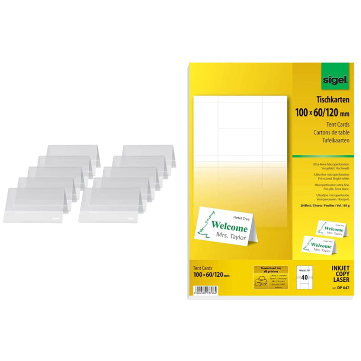 SIGEL TA136 Tischaufsteller Dachform 10er Pack für 10 x 6 cm - weitere Grössen &amp; DP047 bedruckbare T