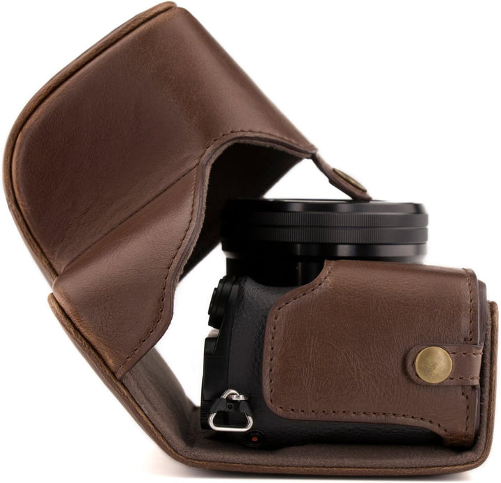 MegaGear Sony Alpha A6300, A6000 (16-50 mm) Ever Ready Leder Kamera-Case mit Trageriemen und Batteri