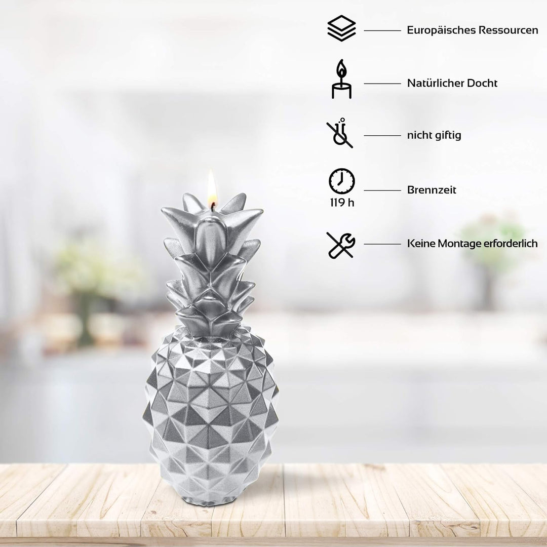 Candellana Ananas Paraffinkerze 100x100x210 mm - Silber Kerze Dekorativ - Kerzen Aesthetic 3D - Cand