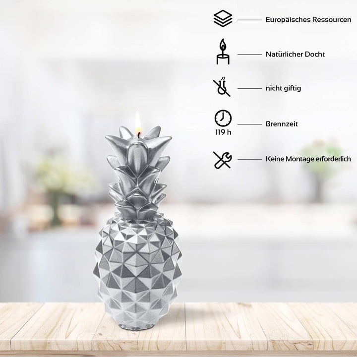 Candellana Ananas Paraffinkerze 100x100x210 mm - Silber Kerze Dekorativ - Kerzen Aesthetic 3D - Cand
