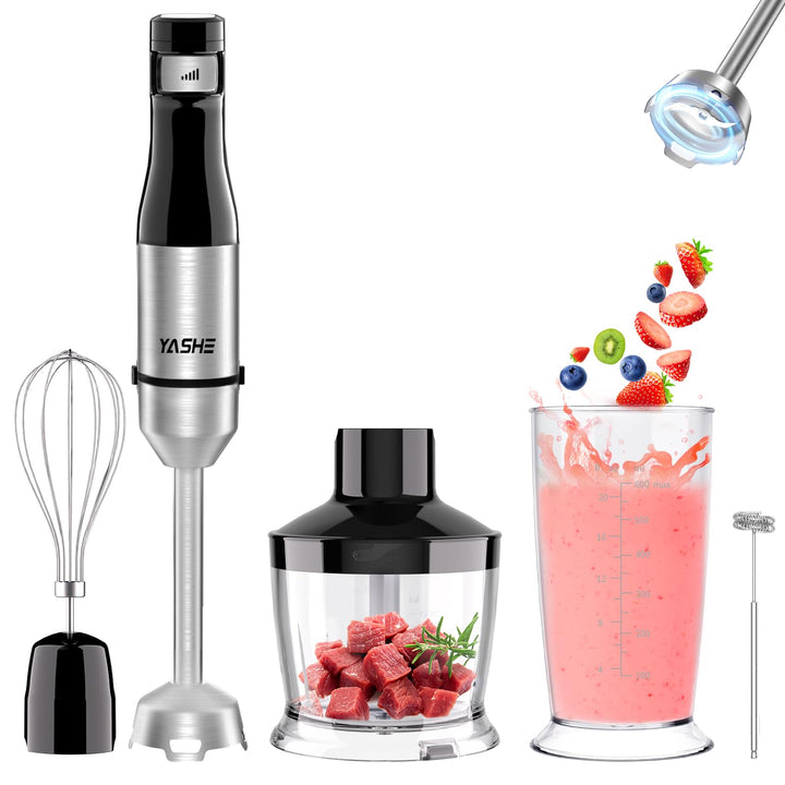 YASHE 5 in 1 Pürierstab,1000W Elektrische Stabmixer,Stufenlos Geschwindigkeiten Stabmixer,Edelstahl,