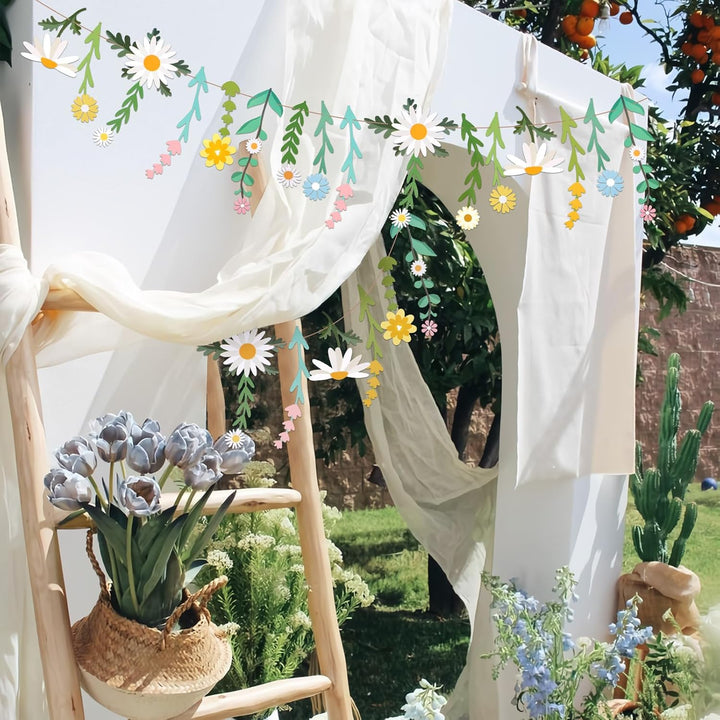 Easy Joy Blumen Girlande,Wildblume Deko Banner, Blumen in vielen Farben Banner,Gänseblümchen Girland