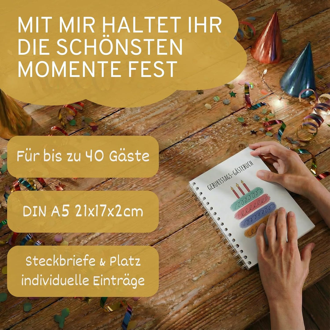 Gästebuch Geburtstag mit Fragen | 40 Doppel-Seiten | 7 verschiedene Steckbriefe inkl. Fragen | Fotoa
