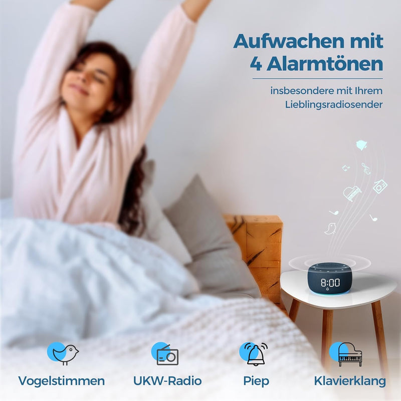 BUFFBEE Radiowecker für das Schlafzimmer - Hochwertiger Sound für das Radio, 4 Wecktöne, 7-farbiges