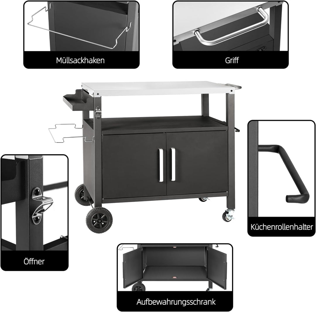 Kendane Grilltisch mit Grosser Arbeitsfläche | Grill Beistelltisch, Outdoor Grill Trolley, Grilltisc