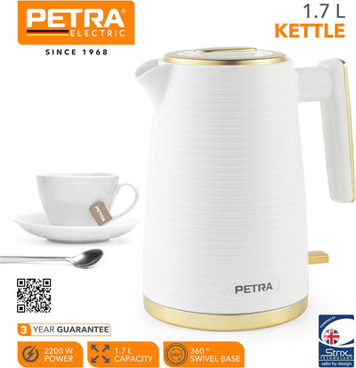 Petra PT5031WVDE 1,7L Wasserkocher – 360° drehbare Basis, Strix-Controller, Antikalkfilter, Anzeigef