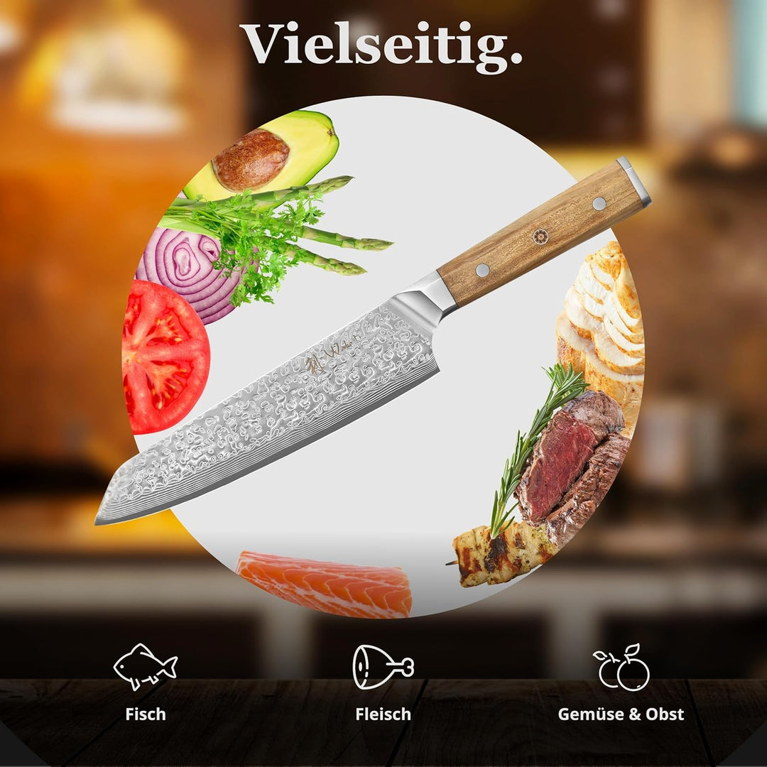 Wakoli Oribu Chefmesser Kiritsuke 20 cm extrem scharfe Klinge aus 67 Lagen I Damast Küchenmesser und