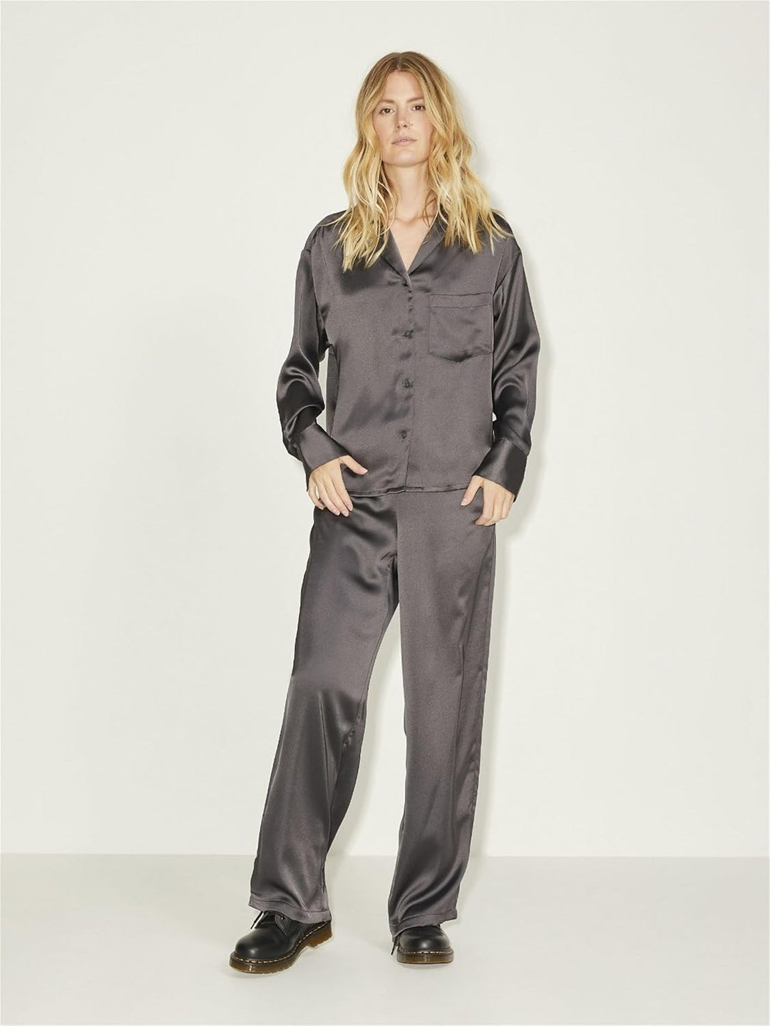 JJXX Damen Jxeva Ls Comfort Satin Shirt Noos Bluse S Asphalt, S Asphalt