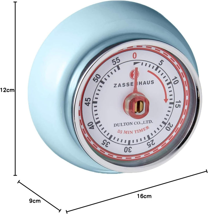 Zassenhaus Magnetischer Retro-Küchentimer, 60 Minuten, 7,9 cm, Hellblau, Blau, Blau