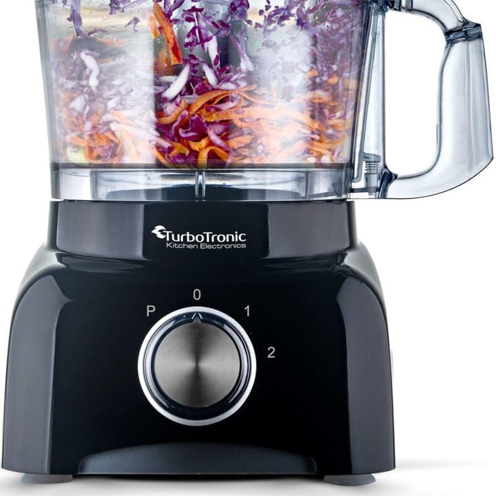 TurboTronic/Food Processor / 1,2L mini small/schwarz/Küchenmaschine mit Mixer, Raspelscheiben, Zitru