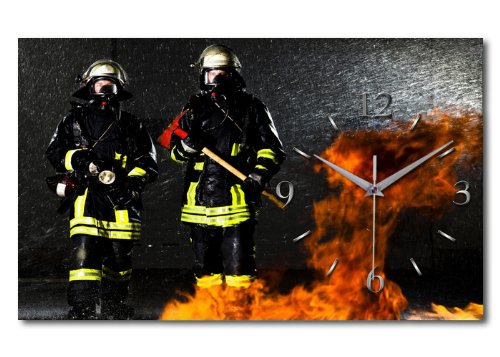 Kreative Feder Designer Wanduhr Feuerwehr - flüsterleise Funkuhr aus gebürstetem Alu in modernem Des