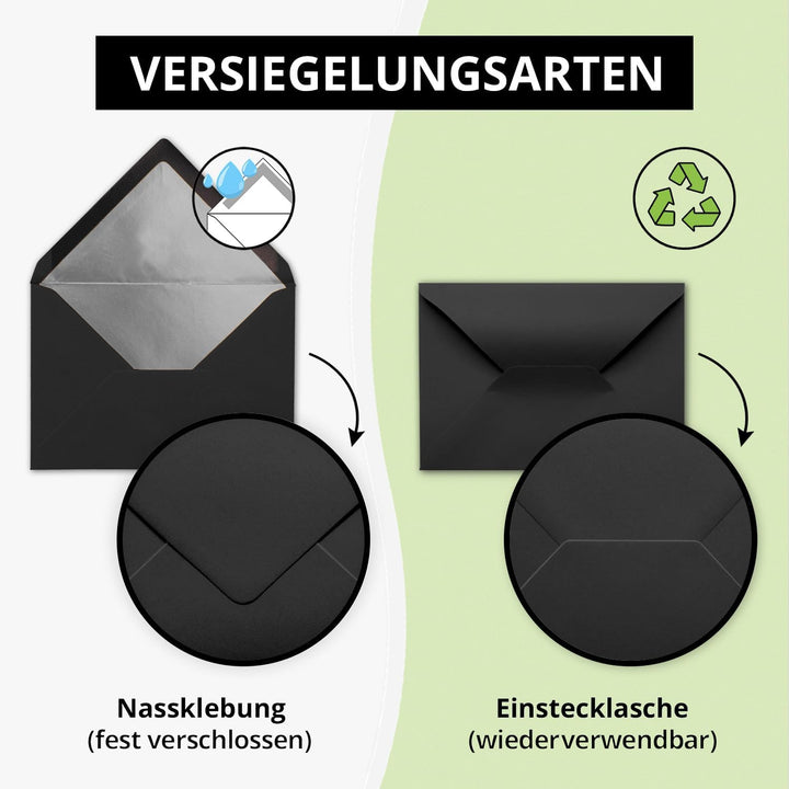 Kuverts in Schwarz - 75 Stück - Brief-Umschläge DIN C6-114 x 162 mm - 11,4 x 16,2 cm - Nassklebung -