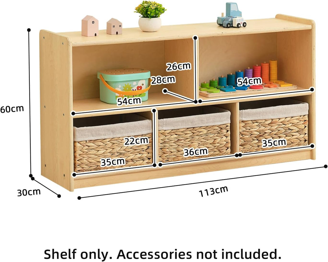 OOOK Bücherregal Montessori-Regal, Aufbewahrung mit 2 Etagen 5 Fächern, Kinder Spielzeugschrank Holz