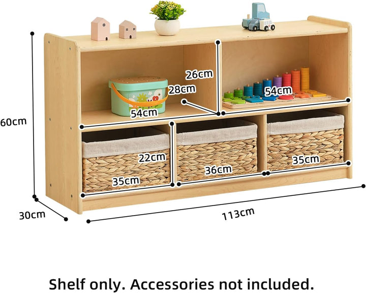 OOOK Bücherregal Montessori-Regal, Aufbewahrung mit 2 Etagen 5 Fächern, Kinder Spielzeugschrank Holz