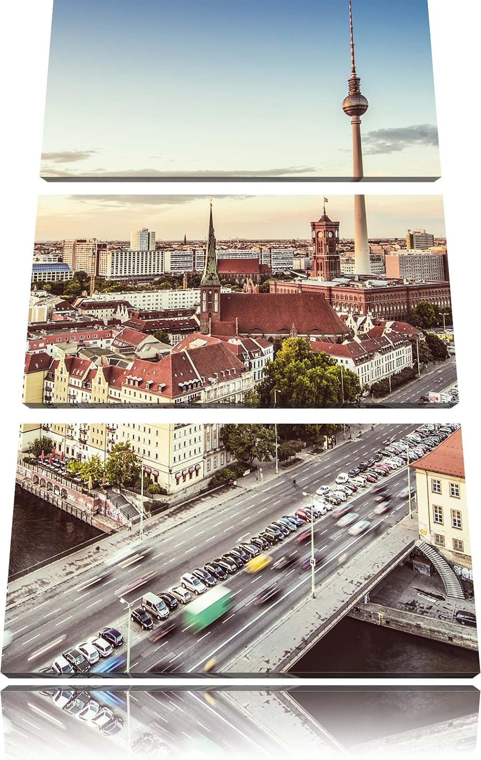 Pixxprint Skyline von Berlin als Leinwandbild/Grösse: 3 Teilig (120x80) cm/Wandbild/Kunstdruck/ferti