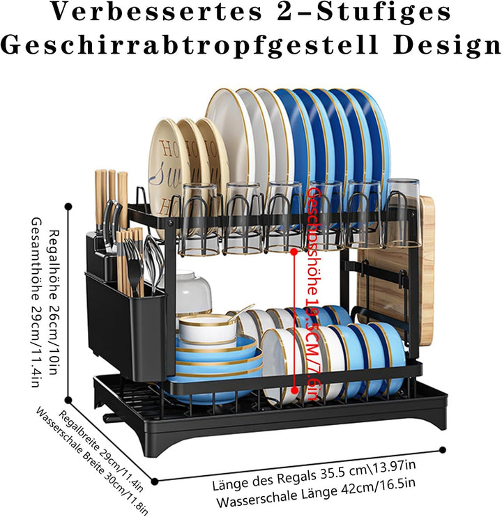 Abtropfgestell geschirr, 2-Stufiges Geschirrabtropfgestell, Geschirr abtropfständer mit schwenkbarem