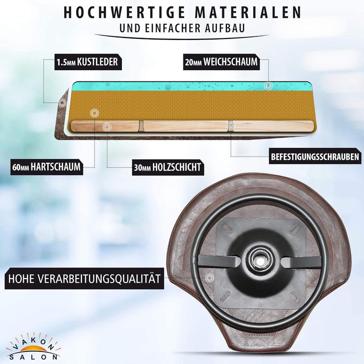 VAKON SALON - Ergonommischer Rollhocker auf hochwertigen Rollen Braun - Höhenverstellbarer von 50 bi