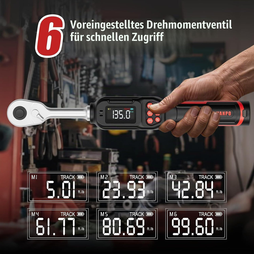 VANPO Digitaler Drehmomentschlüssel 3/8 Zoll(2–135 Nm) für Fahrrad &amp; Motorrad, ±2% Genauigkeit Elekt