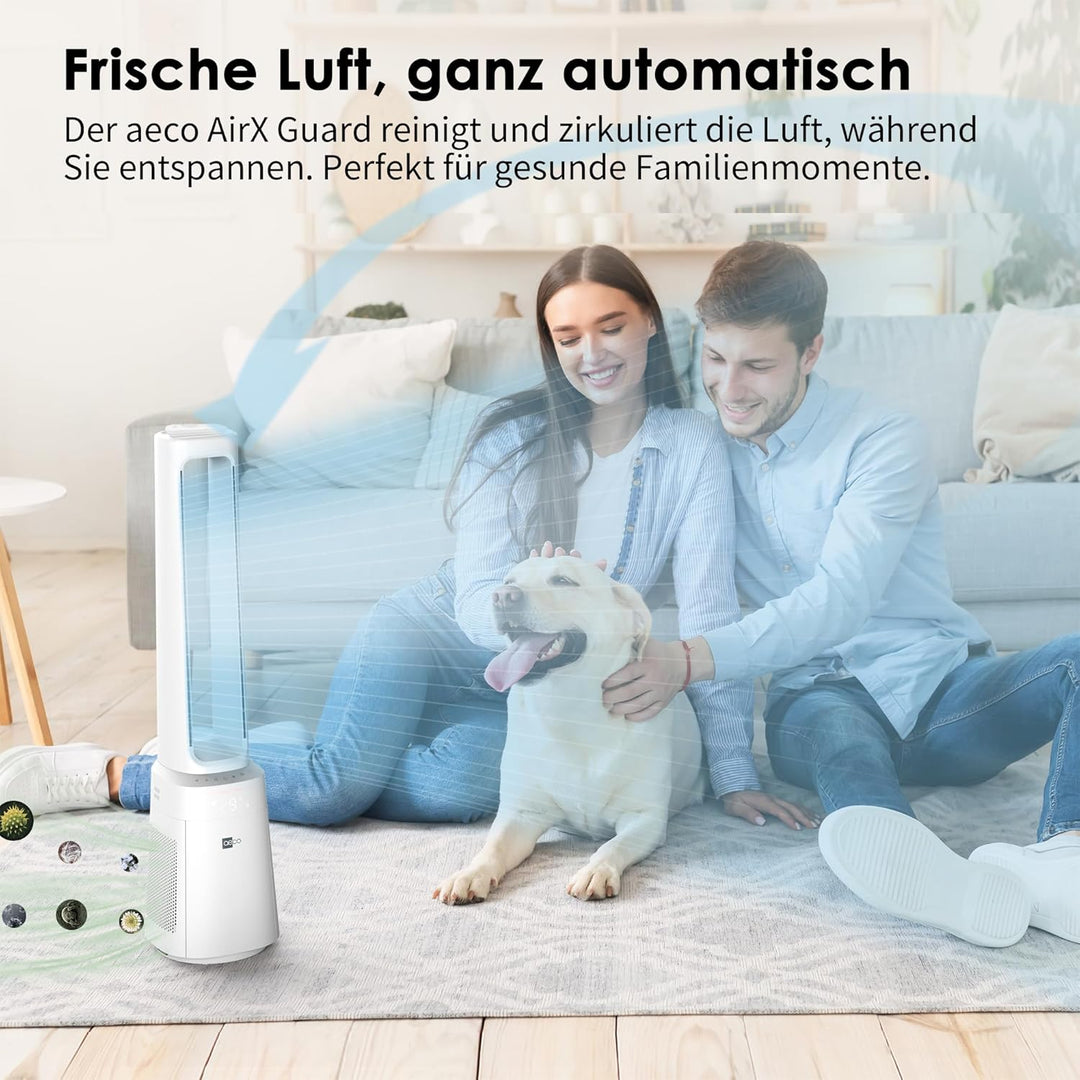 aeco AirX Guard 2-in-1 Turmventilator mit H13 HEPA Luftreiniger Rotorloser Standventilator mit Fernb