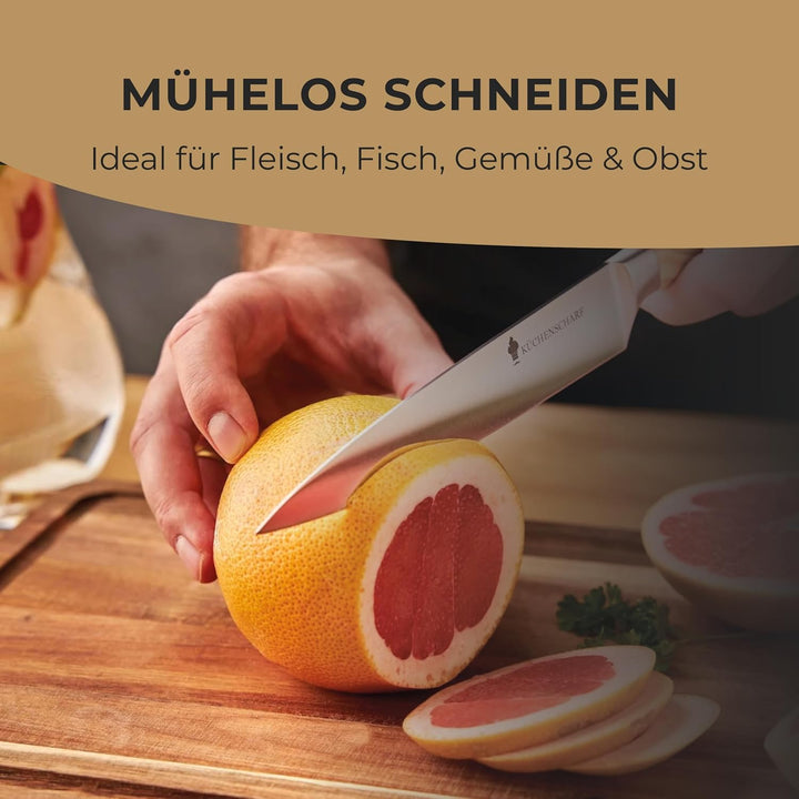 KÜCHENSCHARF Profi Universalmesser 9 cm mit Olivenholzgriff - Ergonomisches Kochmesser aus 100% Edel
