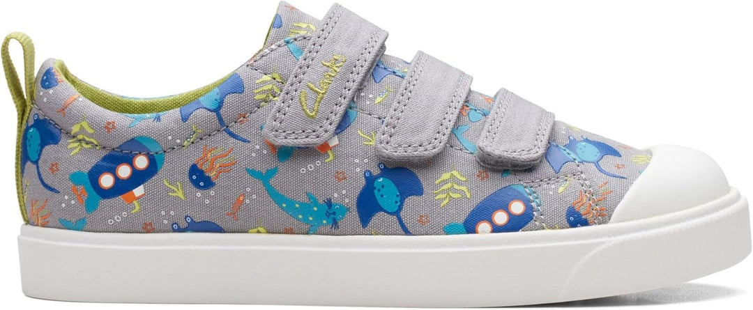 Clarks Jungen City Vibe KSneaker 27 EU Weit Grey Combi, 27 EU Weit Grey Combi