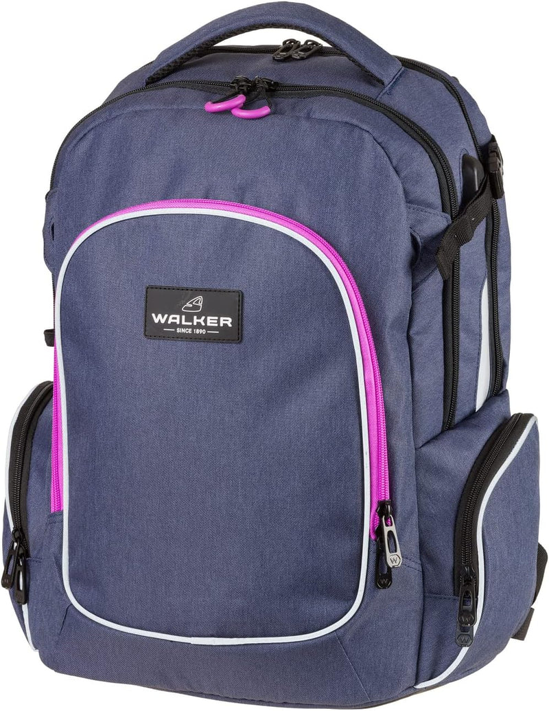 Walker 42117-267 - Rucksack Campus Evo Blue-Ivy-Pink mit 3 Fächern, Laptop-Fach, Seitentaschen, Rück