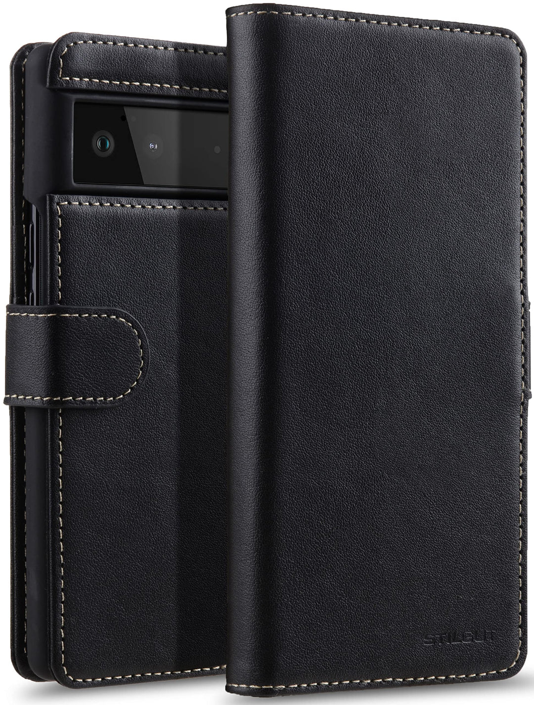 STILGUT Talis kompatibel mit Google Pixel 6 Hülle mit Kartenfach aus Leder, Flip Cover, Wallet Case,