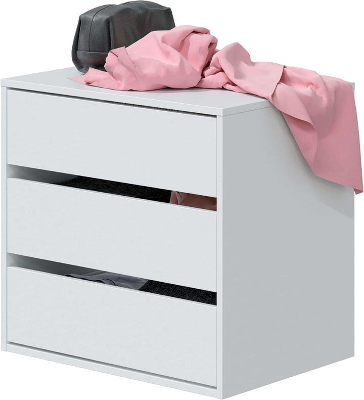 Habitdesign Kommode mit DREI Schubladen in Mattweiss, Masse: 60 cm (Breite) x 57 cm (Höhe) x 44 cm (
