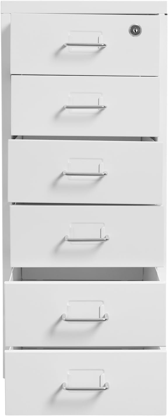 Rollcontainer, Aktenschrank mit 6 Schubladen, Büroschrank mit Rollen, Metall Schreibtisch Unterschra