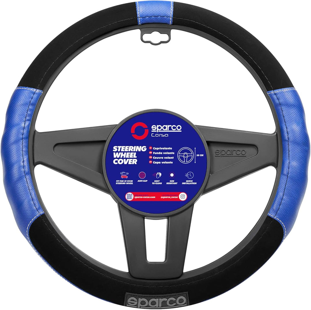 SPARCO SPC1108AZ Universal Steering Wheel Cover L-Sport Color Blue for car, Set of 4 L-SPORT BLAU, L