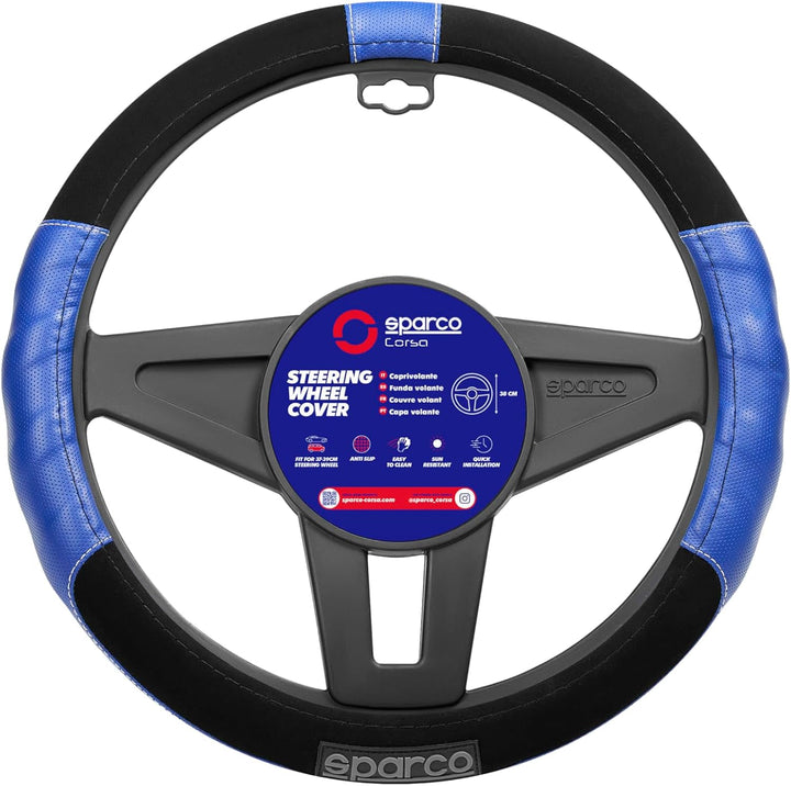 SPARCO SPC1108AZ Universal Steering Wheel Cover L-Sport Color Blue for car, Set of 4 L-SPORT BLAU, L
