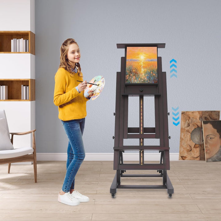 Profi Holzstaffelei höhenverstellbar 140-300cm für Atelier, Künstler, Malerei, mit Rollen & Tablett,