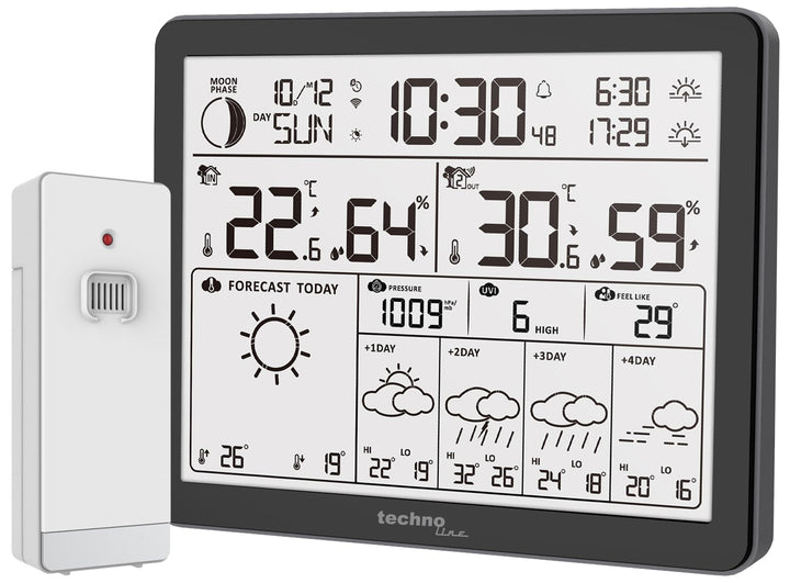 WD3000 - Wetterstation mit 4 Tage Wettervorhersage, Inklusive Aussensender, Daten auf der Station un