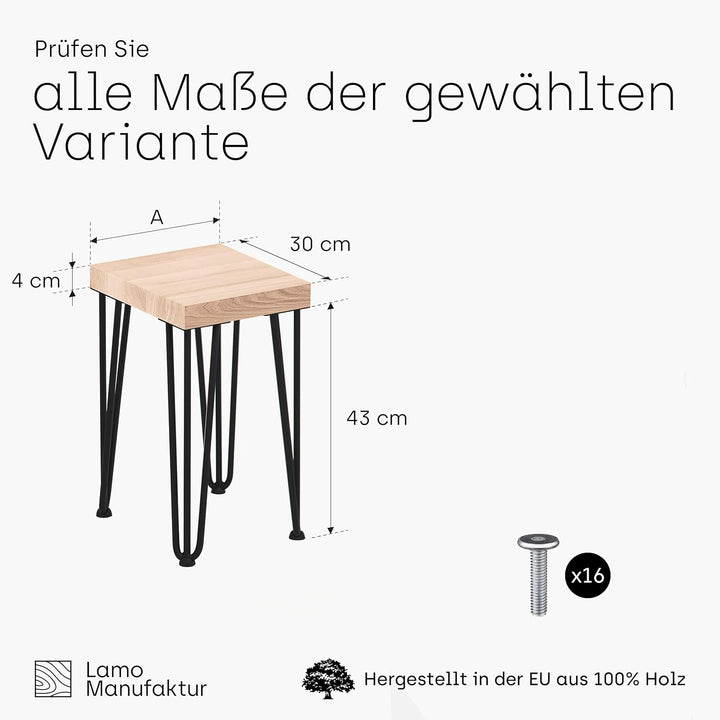 LAMO Manufaktur Hocker Beistelltisch Sitzbank 30x30x47 cm, Möbelfüsse Creative Schwarz/Roh, LSB-01-A